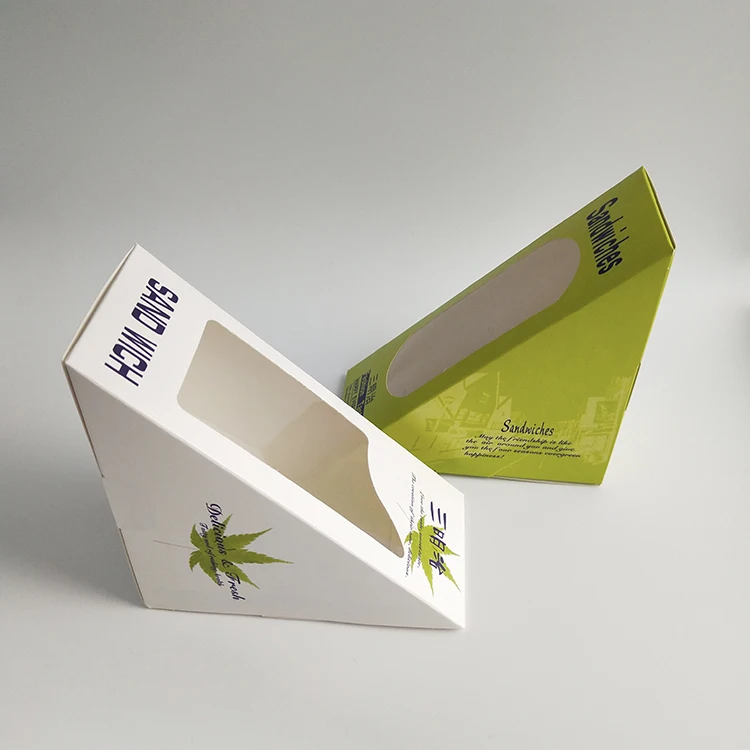 Custom Made Triangle Paper Sandwich Packaging Box Food Disposable Lunch Box With Clear Pvc