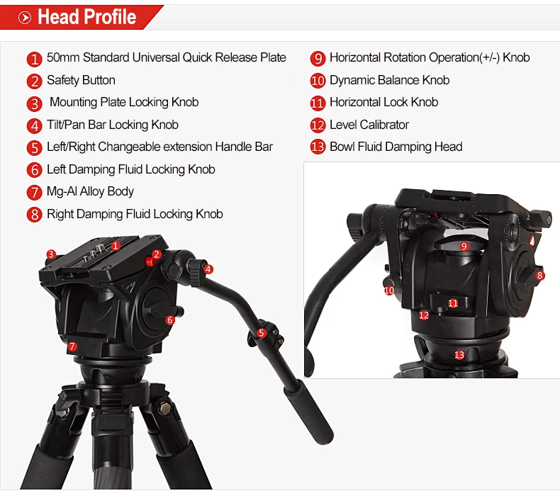 KINGJOY Heavy Duty Aluminum Video Camera Tripod VT-3500+VT-3530, 77 Inch Height for Different Shooting Request