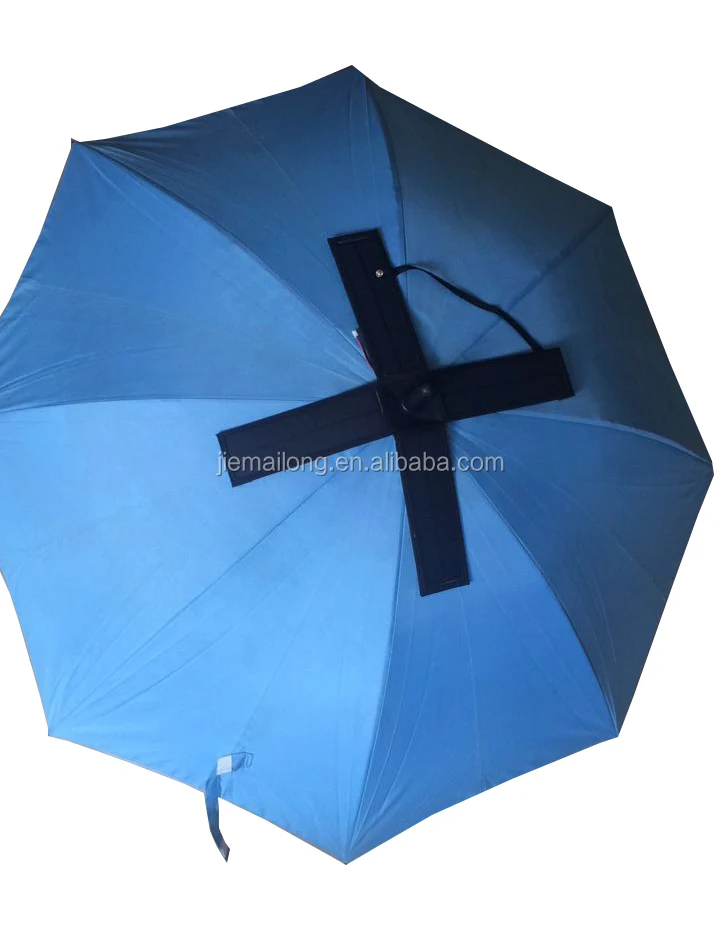 Solar Energy Umbrella Installed With An Electric Fan Can Shade A Person Form The Sun Or Rain
