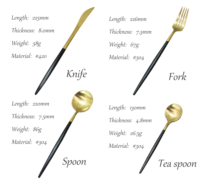 Elegant Gold Cutlery,Matte Gold/black Handle Pvd Stainless Steel