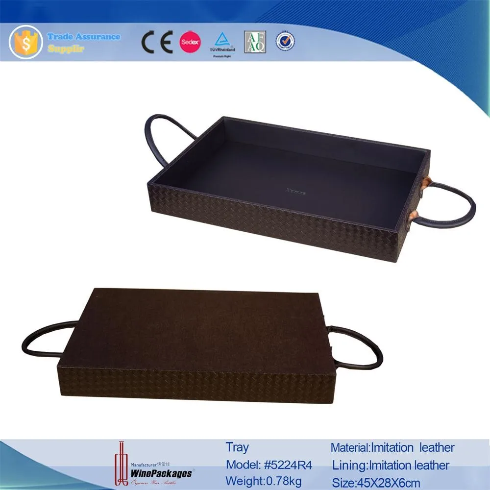 China factory custom brown faux leather serving tray for wholesale