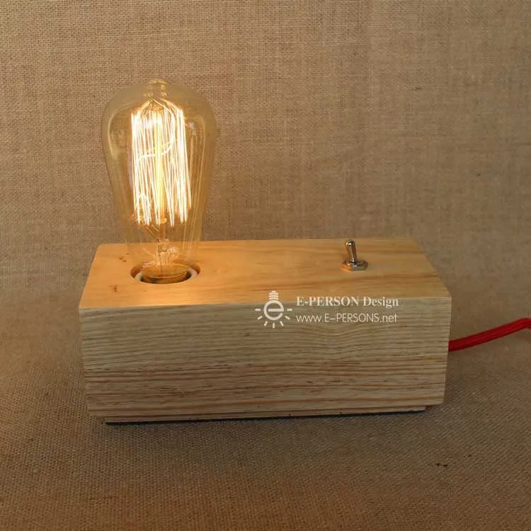 Lighting Vintage Industrial Table Light Edison Bulb Wooden Desk Lamp