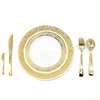 Best Selling Disposable Tableware Rose Gold Plastic Cutlery Plate Disposable Plastic Rose Gold Dinnerware Set