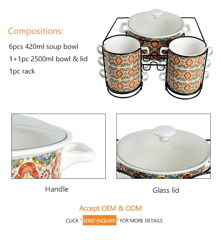 Arabic Restaurant Tableware Ceramic Two Handle Porcelain Stackable Soup