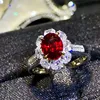 Original Beautiful Egg-Shaped Cubic Real Ruby Luxury Rings For Women