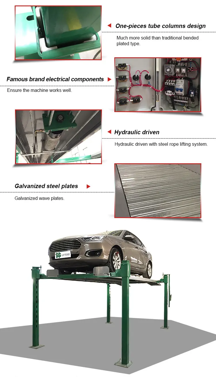 CE Certified Heavy-Duty 4-Post Garage Parking System Customizable Hydraulic Car Lift Vehicle Equipment for Garage Storage