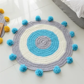 Handmade Kids Nursery Pom Pom Round Rainbow Rug Buy