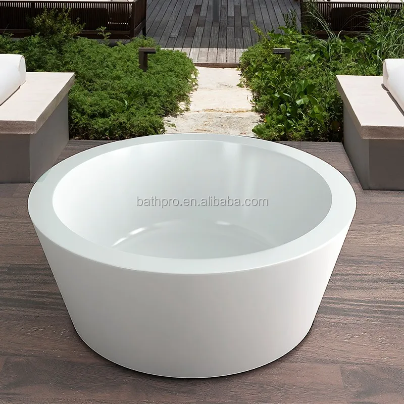 Soaking Round Shape Hot Tub Freestanding Acrylic Small Deep Bathtub For