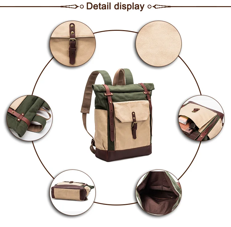 2017 High Quality Factory Price 16oz Waxed Canvas Waterproof Backpack School Bags