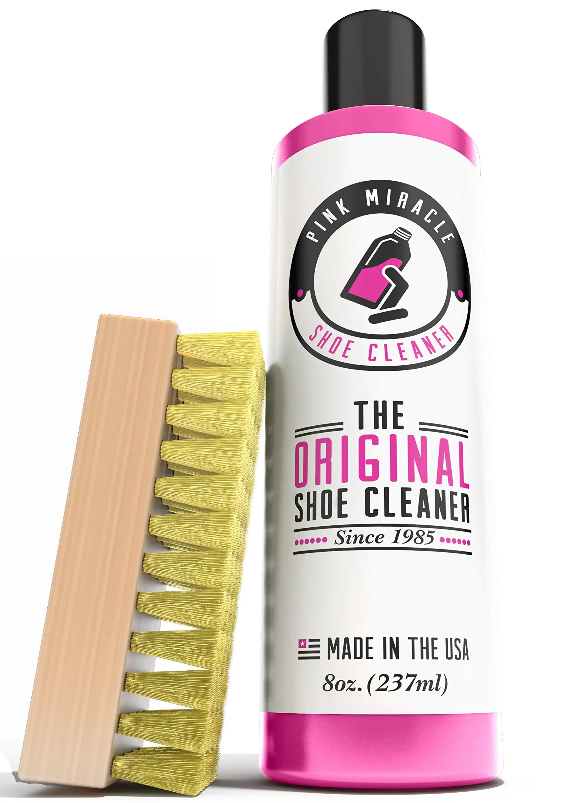 Shoe Cleaner by Pink Miracle 8 Oz. Bottle Kit Fabric Cleaner Solution For Leather, Whites, Nubuck Boots