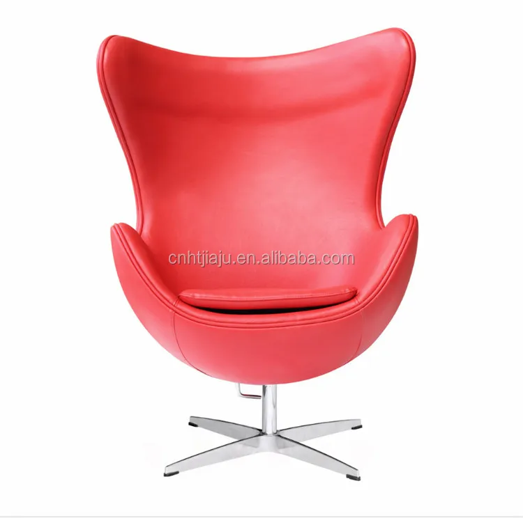 High Quality Midcentury Red Leather Egg Chair Living Room
