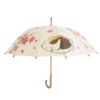 free sample 16 ribs round spring floral black wooden shaft lady stick umbrella