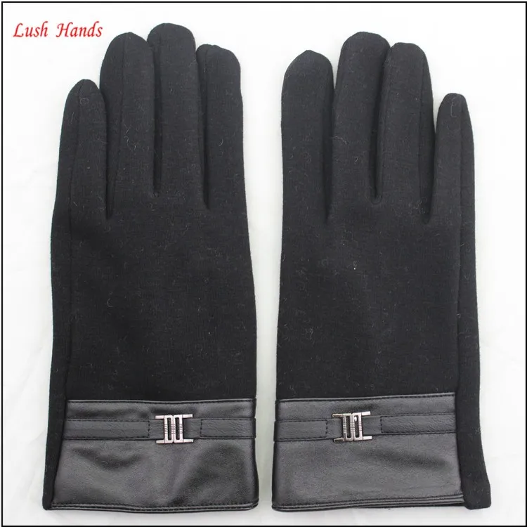 ladies simple micro velvet touch finger hand gloves women with PU belt