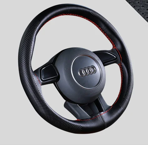 DIY 38cm Genuine Leather Car Steering Wheel Cover Non-Slip Sweat with Nylon Cord 