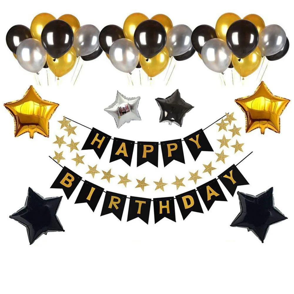 Black Gold Birthday Themed party decorations supplies Halloween party pack set