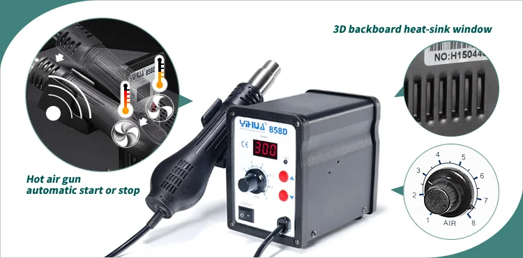 YIHUA858D with 3 nozzles repair machine Heat Air Gun SMD rework soldering station