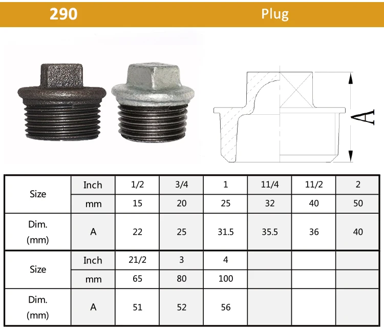 Male Threaded Hex round square Head Plug Asme Pipe Plugs Plain Gi item-aa691763-071-on-precision-fittings-inc