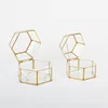 Brass Gold Hexagon Wholesale Small Glass Jewellery Boxes, Tabletop Display Case, Wedding Flower Box