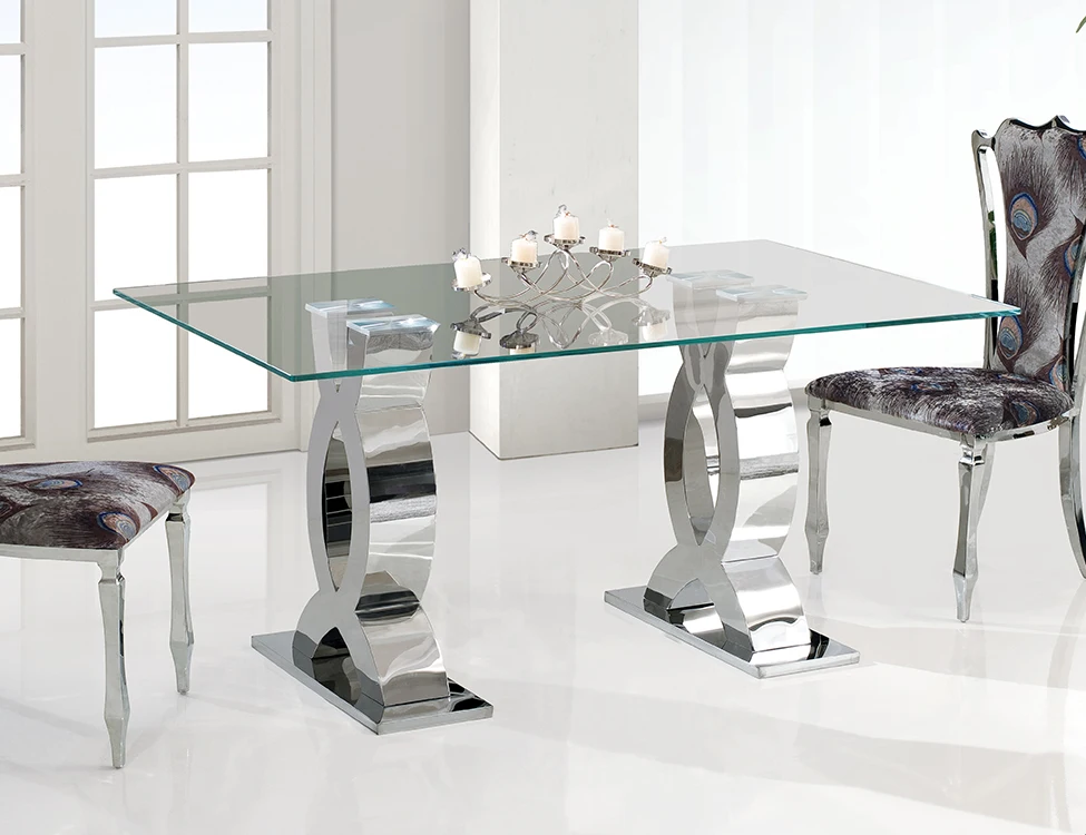 Th370 ステンレス鋼強化ガラスキッチンテーブルと椅子のセット Buy 繊維ガラステーブルと椅子 ステンレス鋼ダイニングテーブル モダンなスタイルダイニングテーブル Product On Alibaba Com