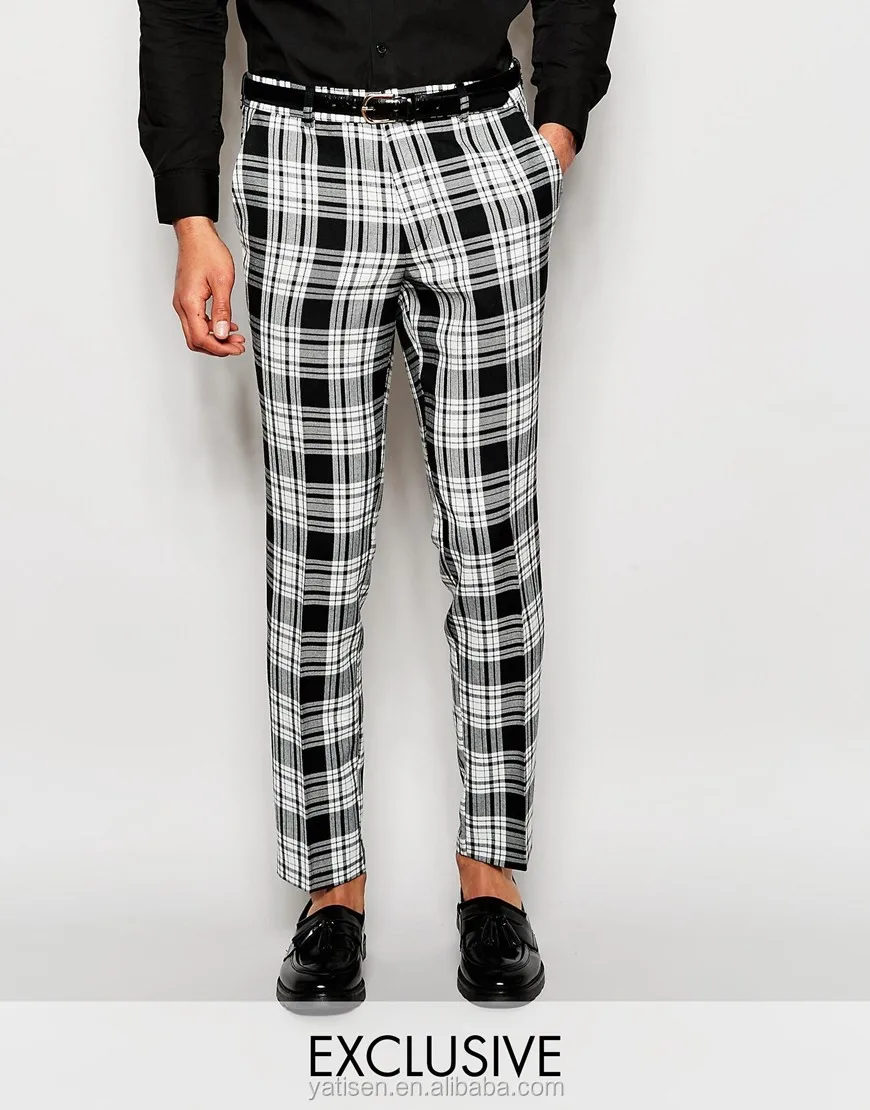 Mens Slim Fit Plaid Checkered Pants Stretch Casual Work Pants Trousers |  eBay