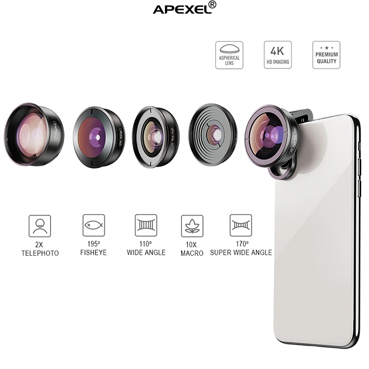 Free Shipping! Apexel Premium Smartphone Lenses Deluxe Hd Fisheye Wide