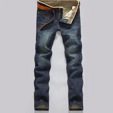 Men Autumn Winter Jeans Causual Pants Pockets Thick Warm Modern Straight Fell length Clothes Brand Slim Solid Popular Tops hot
