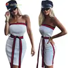 White off shoulder stripe sexy dress Women strapless sash short mini party prom dresses women sexy