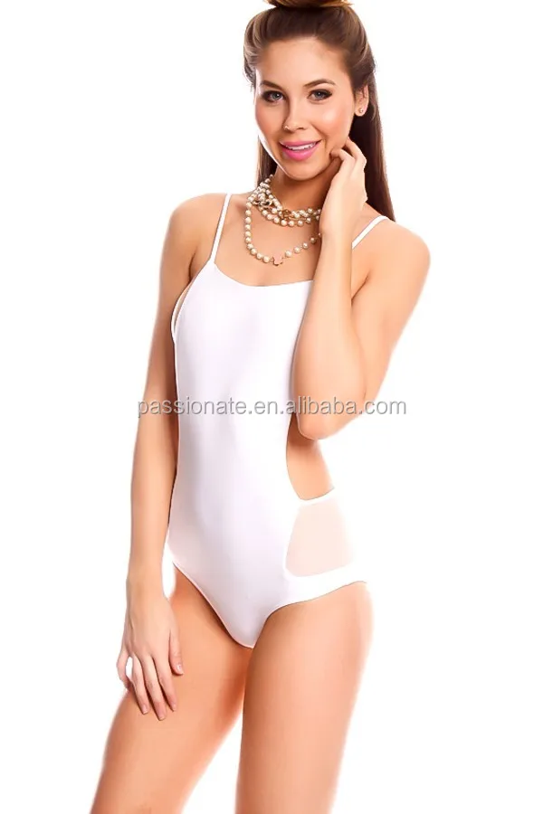 Pretty High Cut White Strap Mesh One Piece Swimsuit Buy One Piece 