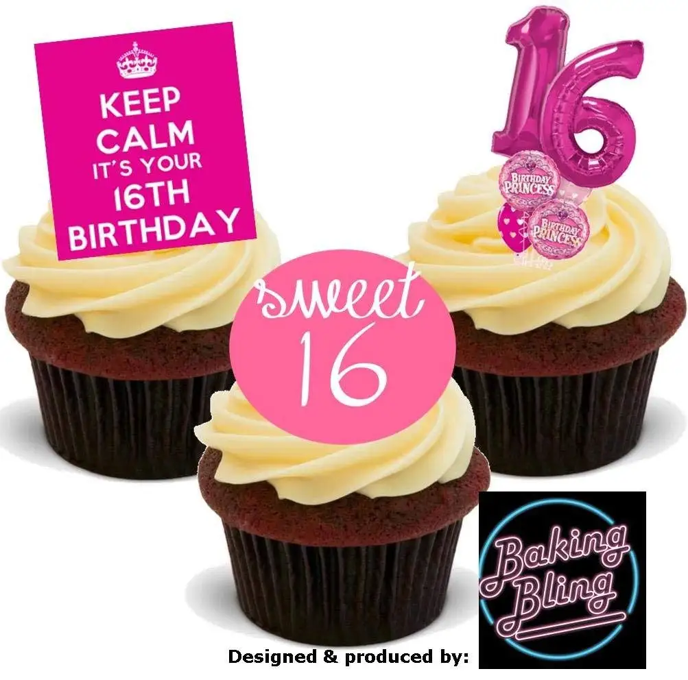 Buy 12 X 16th Birthday Pink Trio Mix 16 Sweet Sixteen Girly Girls Princess Fun Novelty Birthday Premium Stand Up Edible Wafer Card Cake Toppers Decoration In Cheap Price On Alibaba Com