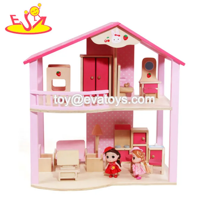 wooden doll house pink