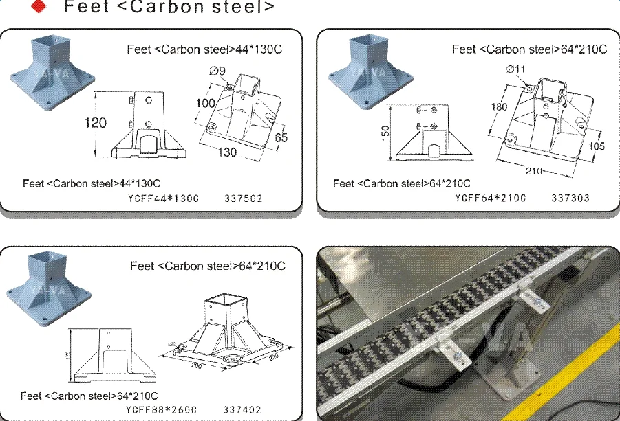 64*210 Flexlink Conveyor Carbon Steel Support Feet/aluminum Conveyor