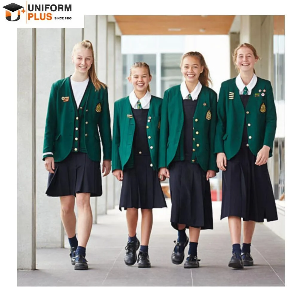 School pinafores skirt design girls green uniform coat