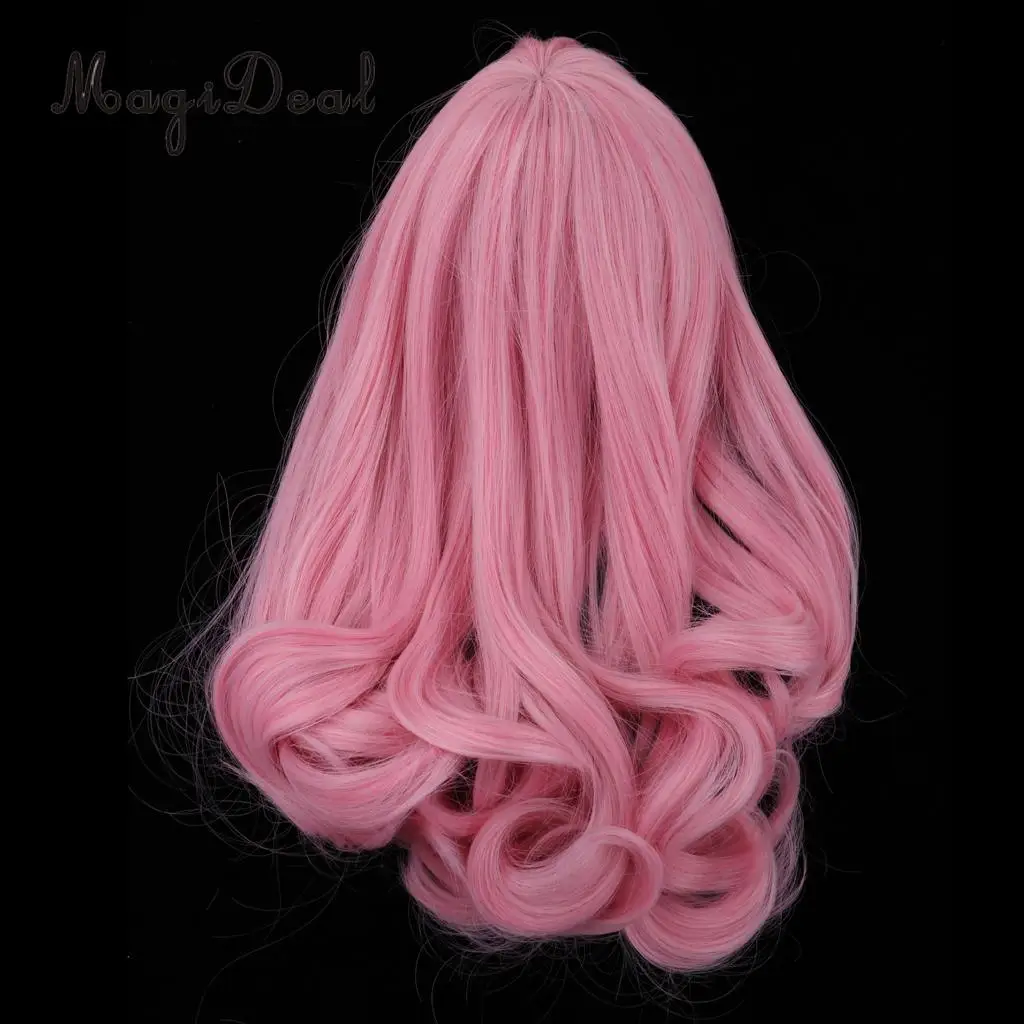 1//4 BJD Girl Doll Long Curly Wigs Pink Hair For Dollfie Hairstyle Hairpiece