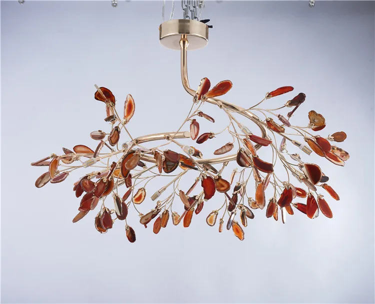 Zhongshan factory modern agate pendant light stone house lighting decoration gold chandelier