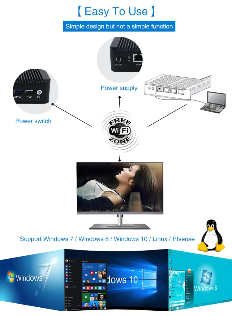 Yanling Intel atom E3845 quad core 4 ethernet ports fanless industrial mini pc firewall pfsense support aes-ni