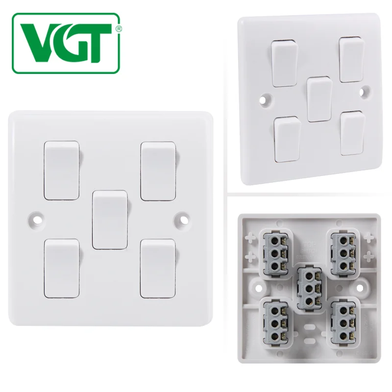 bakelite material Eco-Friendly 5 GANG flat light switch 10A modern light switches