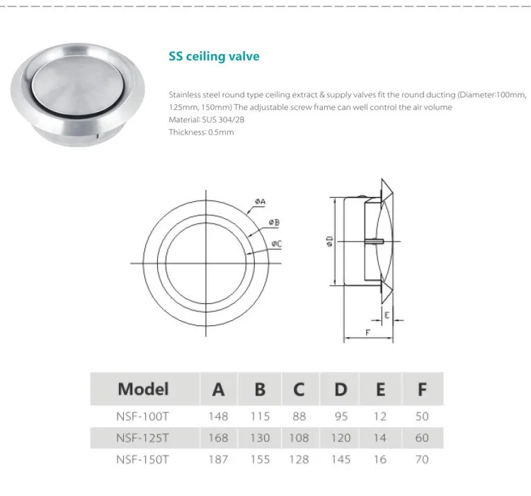 Ceil round. Circular Diffuser /Aluminium frame /w/o damper 3 /midpoint Bolted /150mm. /Coated.