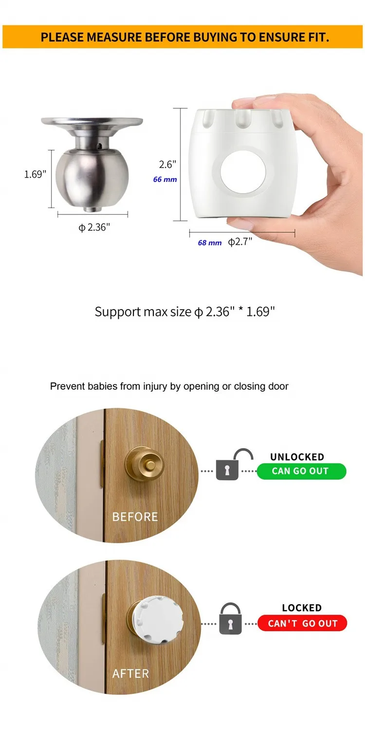 4 Pack Child Safety Door Knob Cover Dual Lock Door Handle Covers For