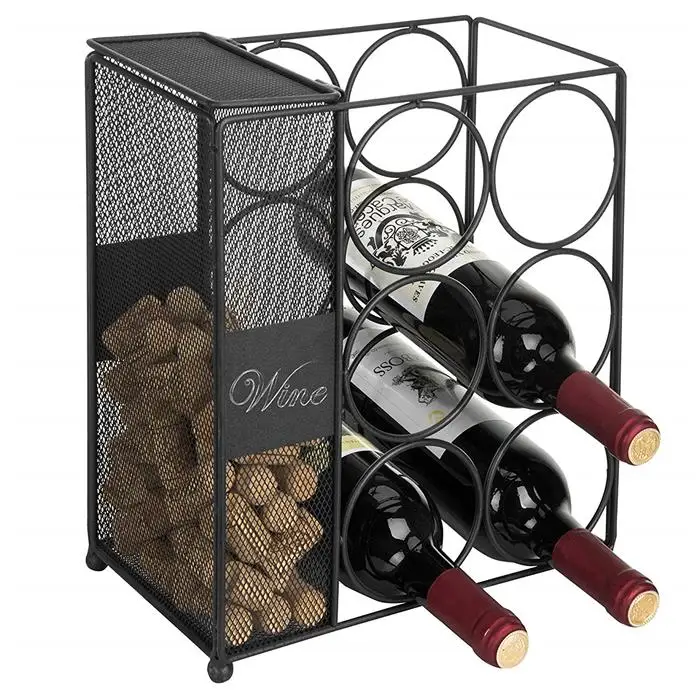 Wholesale Countertop Black Metal Wire Wine Rack With Cork Basket Buy