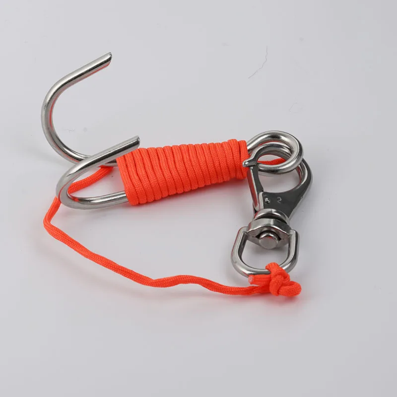 Scuba Diving Stainless Steel Reef Drift Hook With Line And Ss Clip For Snorkeling Freediving