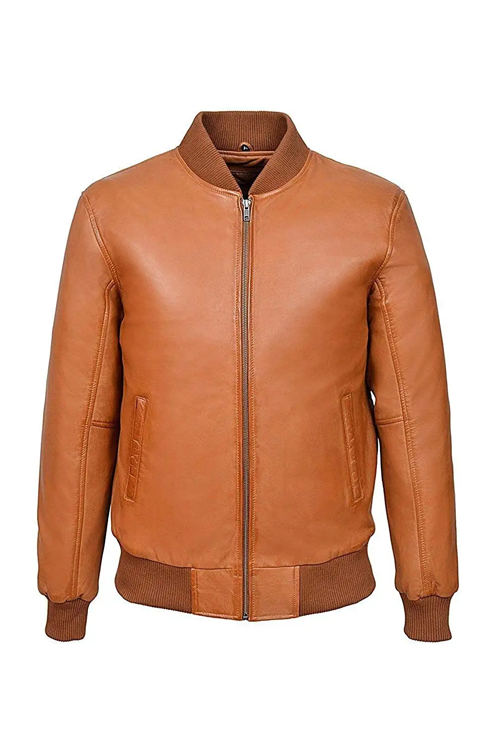 Leather Jacket Men 70's Classic Bomber Plain Biker Style Italian Fitted Brown Napa Waxed