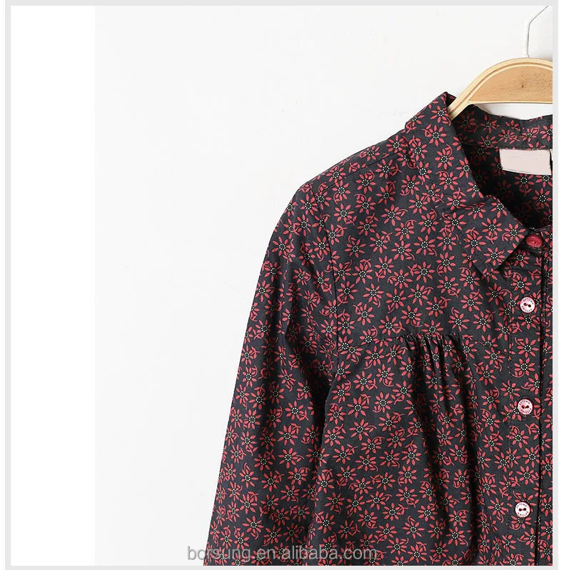 New Style Fashion Pomelo Red Open Printed Shirts Design For Girls Long