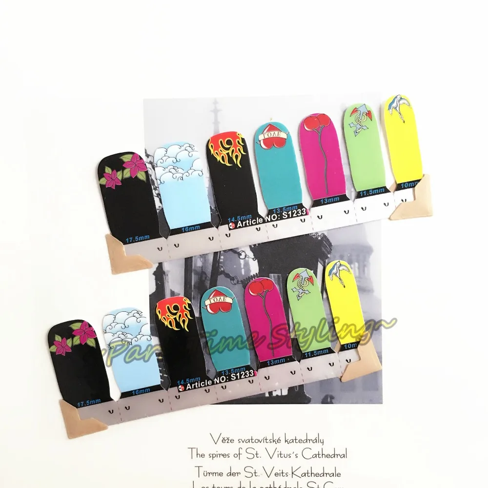 Love Fire Heart Nail Art Sticker Patch 14 pcs set Waterproof Decals Foils Gel Polish French
