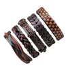 Vintage Stretch Wax Rope Braided Adjustable Mens 5 PCS Set Multilayer Leather Bracelets & Bangles