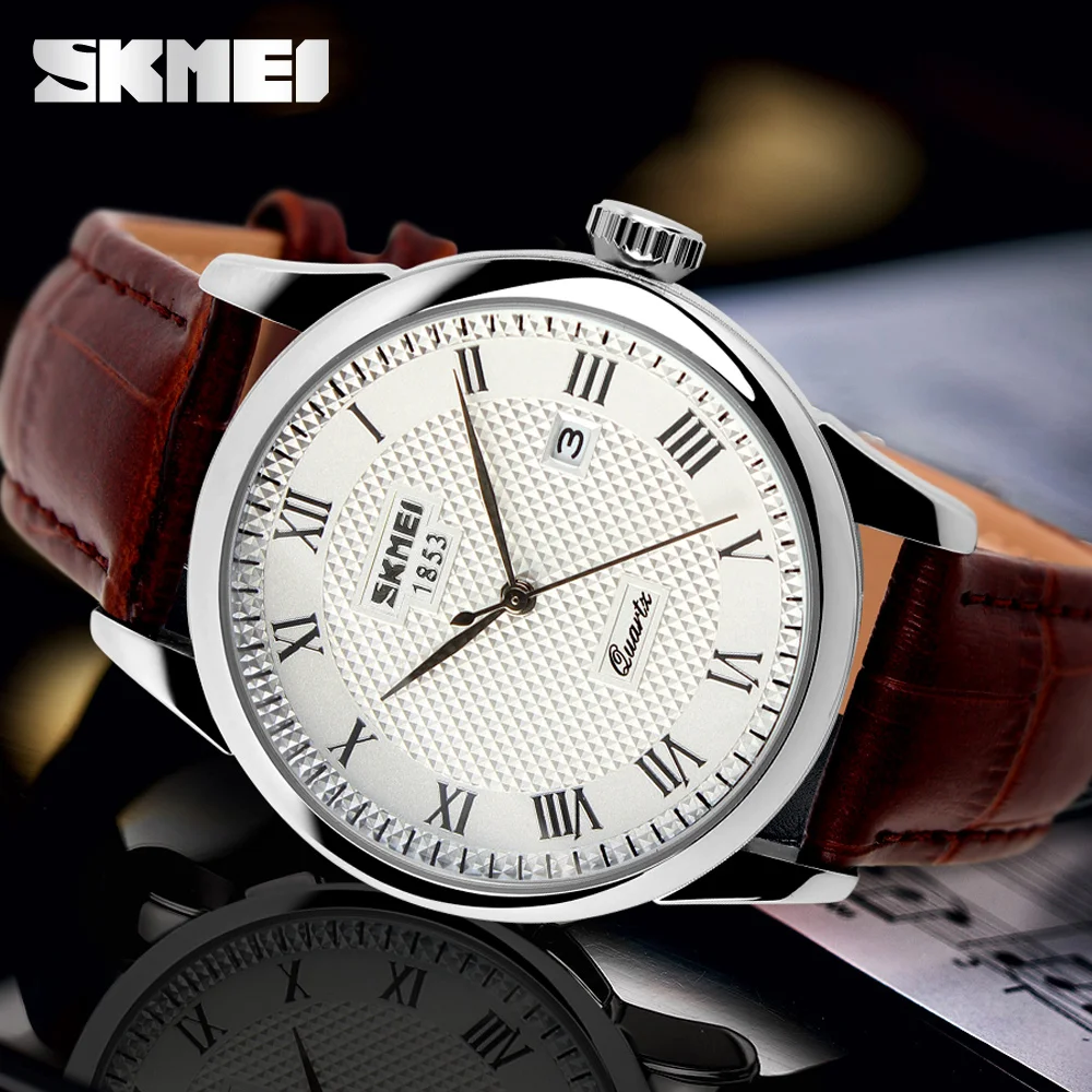Skmei 9058 Original Quartz Watches Leather Watch Band 3atm Water ...