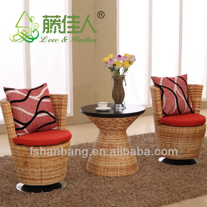 2 Seater Newest Round Coffe Table And Rattan Chair Furniture Set