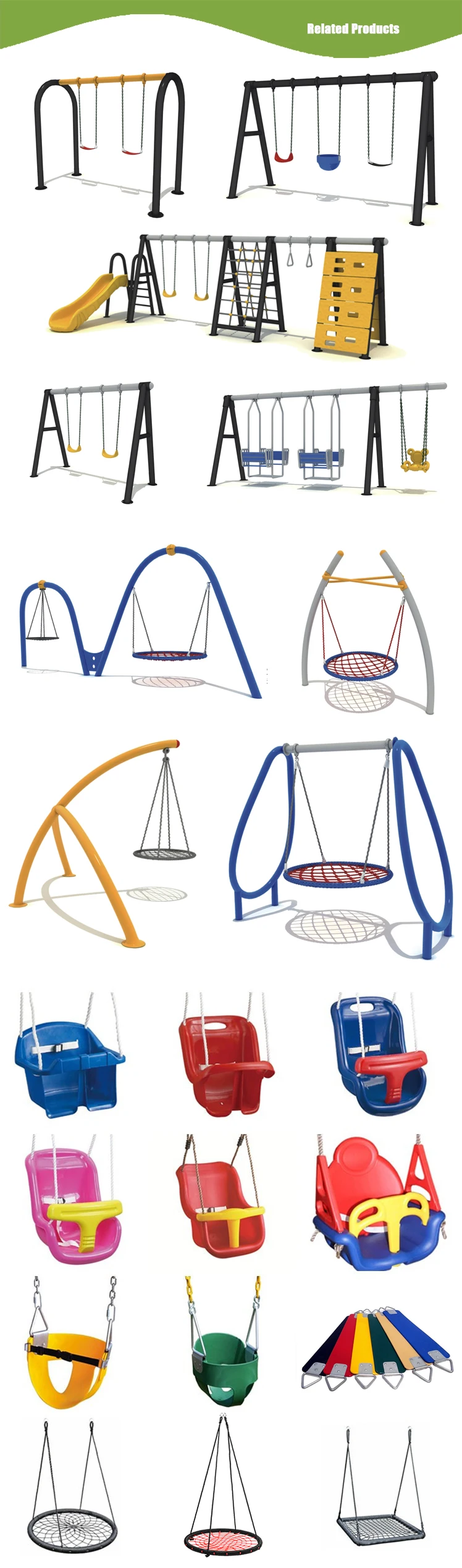 Manufacturer Kids Plastic Swing Set Outdoor Garden Metal Swing Bench