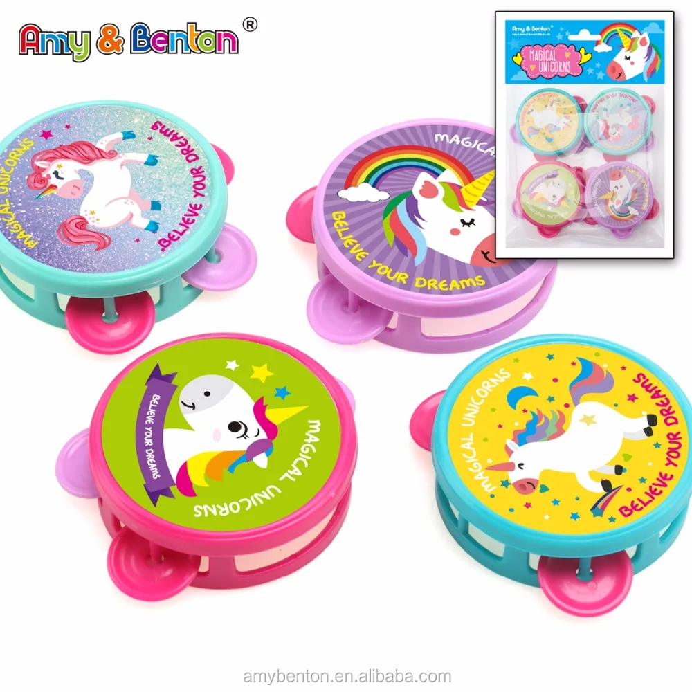 Rainbow Magical Unicorn Party Favor Toys Plastic Tambourine For Kids