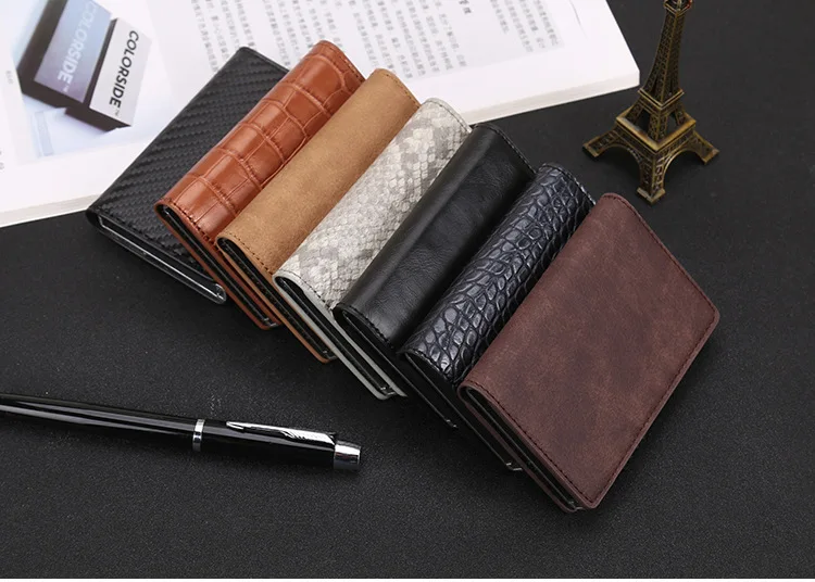 PU slim leather rfid aluminum case wallet card holder , card wallet , leather card holder_6