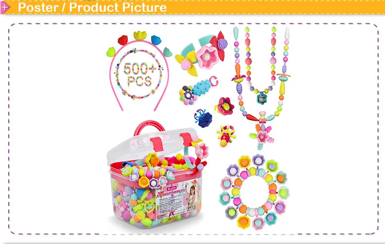 500pcs Pony Alphabet Pop Beads for Making Ring & Ucradle Children DIY Bead Set 
